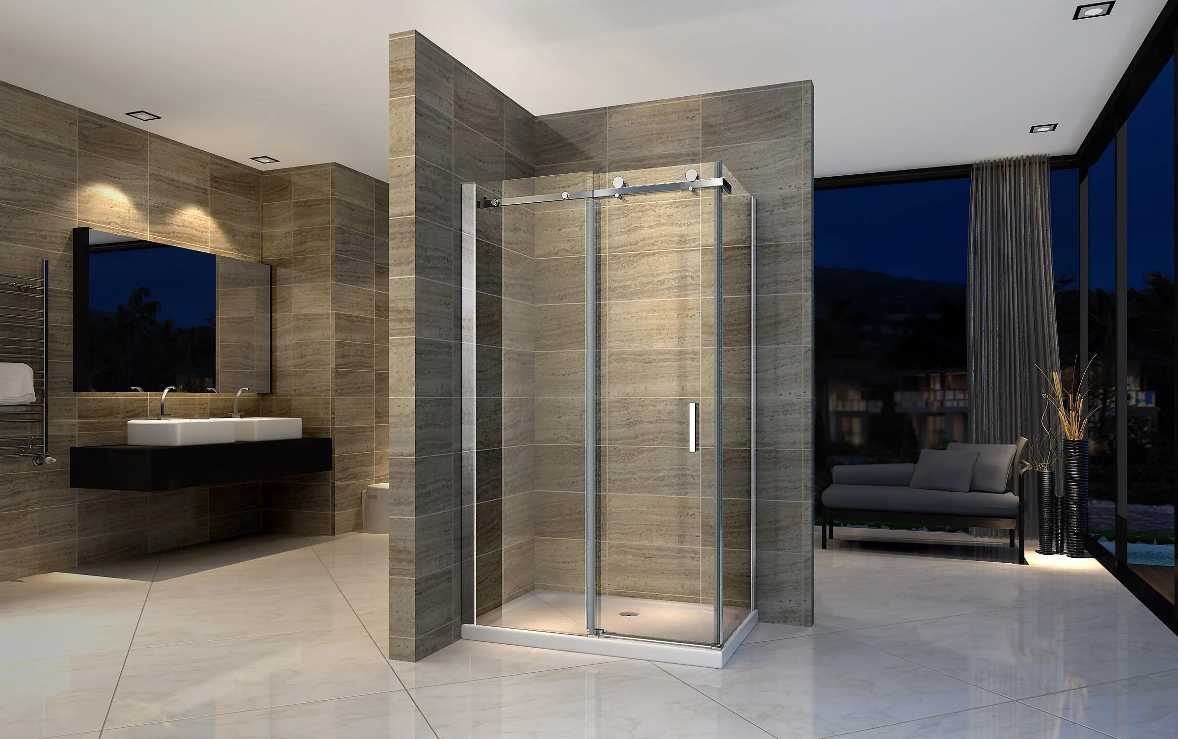 Luxury Stainless Steel Adjust Shower Enclosure Bathroom Frameless Sliding Tempered Glass Shower Door