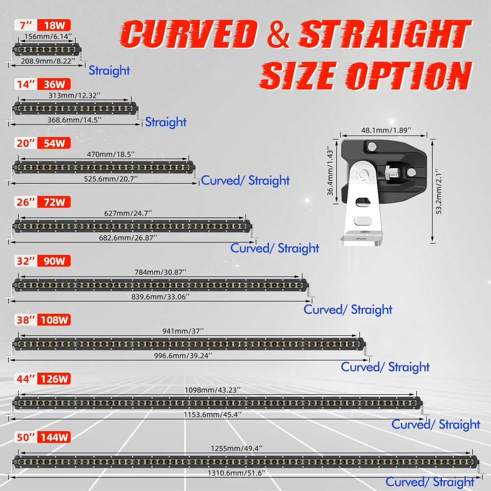 Single row slim 50 inch curved led light bar