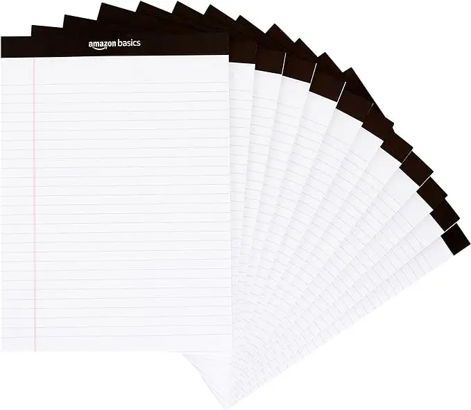 White Legal Paper Note Pads 8.5 x 11',Perforated Wide Ruled Lined Writing Pads for Office, Legal Notepads Double-Side Printed