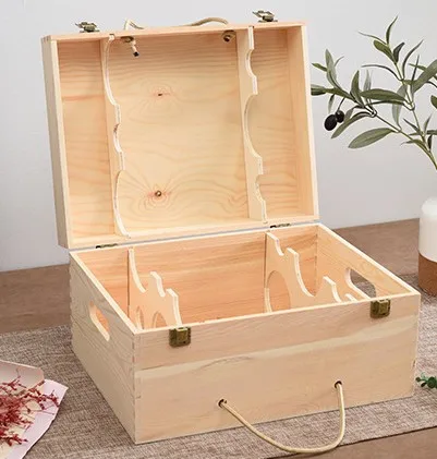 natural wooden wine packaging box storage 6 bottle wine box