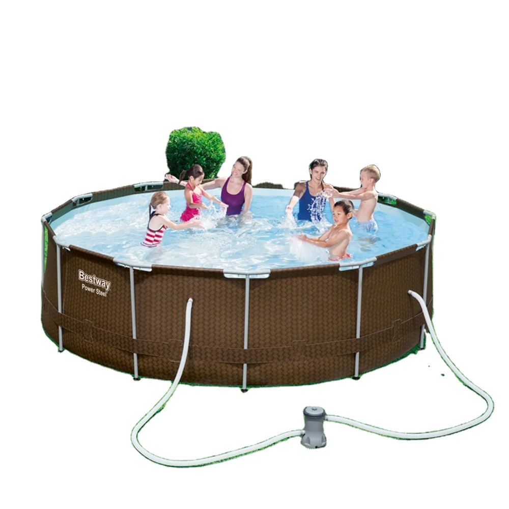 Outdoor 12ft Above Ground Swimming Pool Rattan Steel Pro Frame Pool With Filter Pump