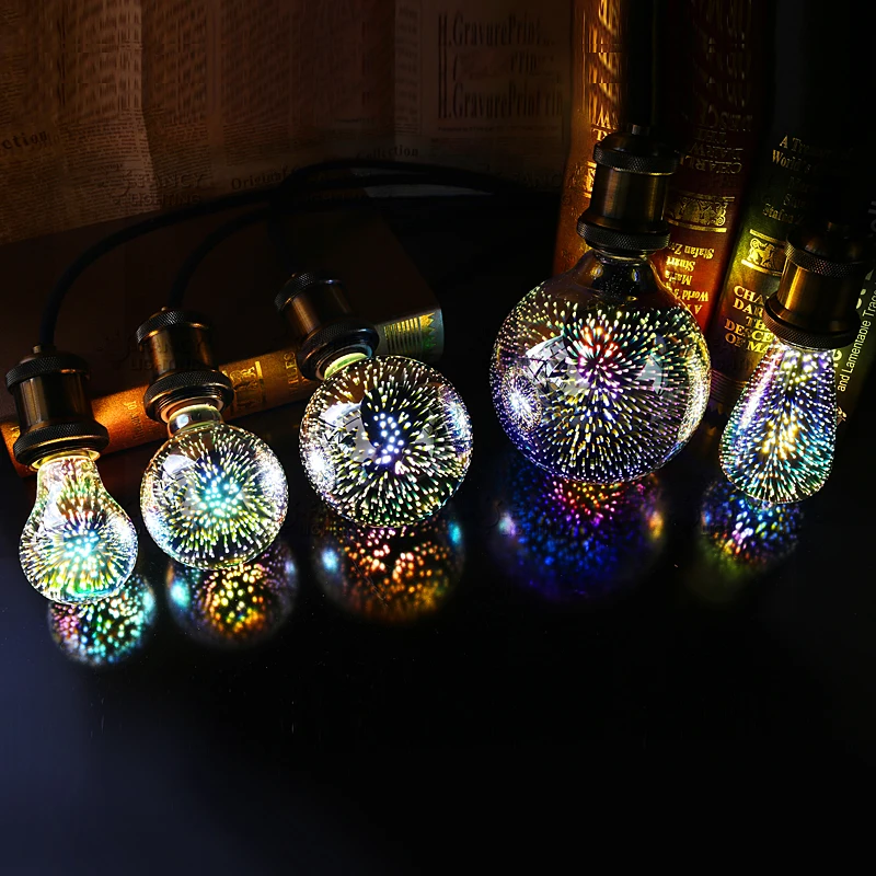 Vintage Christmas Edison Bulbs Decorative Light For Indoor 3.5W A60 ST64 D95 G95 VV110 TREE LED 3D Firework Lamp