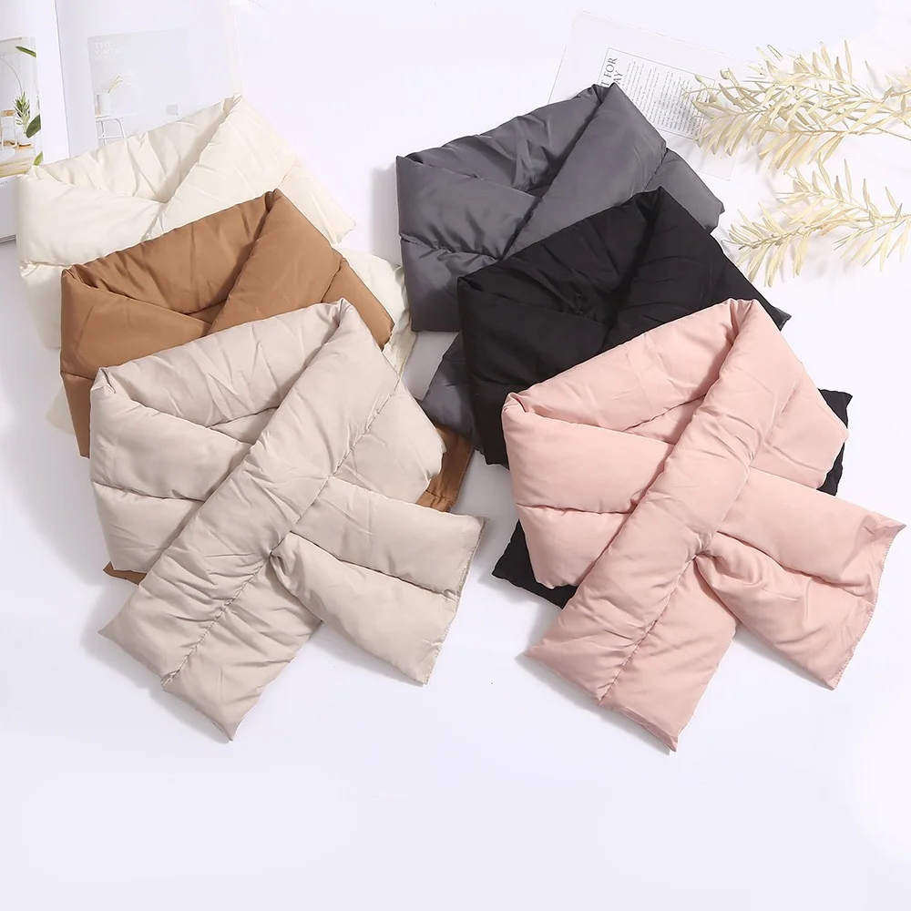 Men Women Solid Color Warm Lightweight Winter Cozy Puff Down Scarf
