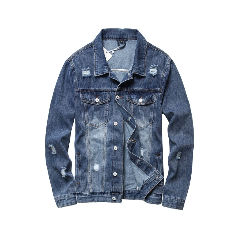 2022 autumn European and American ripped fashion teenager denim jacket personality denim jacket for man