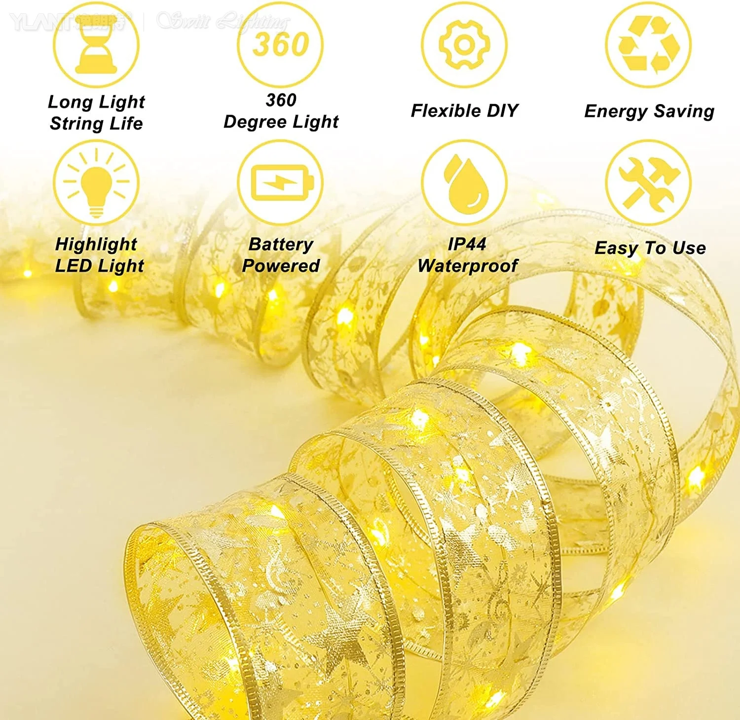 Christmas Tree Ribbon Lights 10M Copper Wire Ribbon Glowing Bows Led Fairy Strings Lights Ribbon Christmas  With Led Light