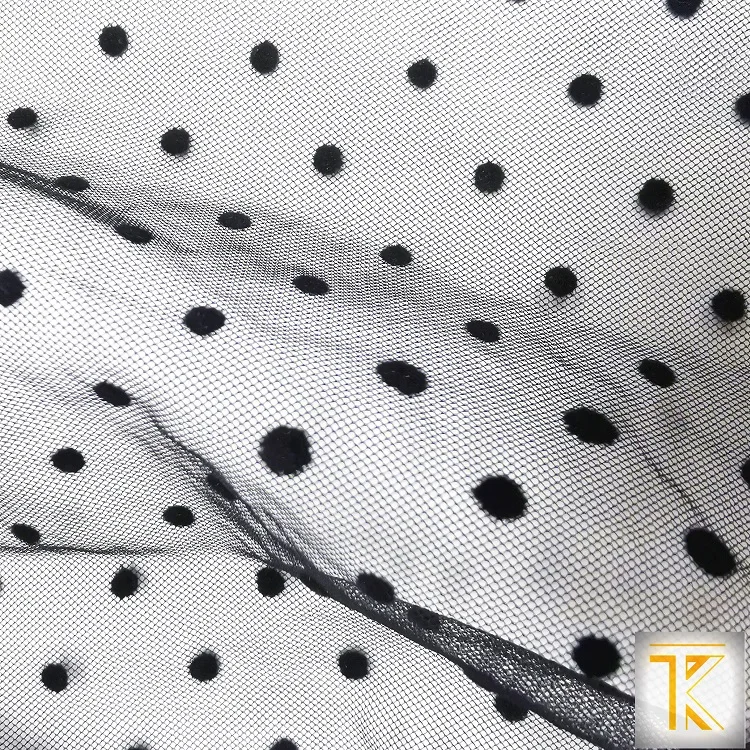 Factory manufacture various flocking mesh tulle roll fabric for clothing tulle