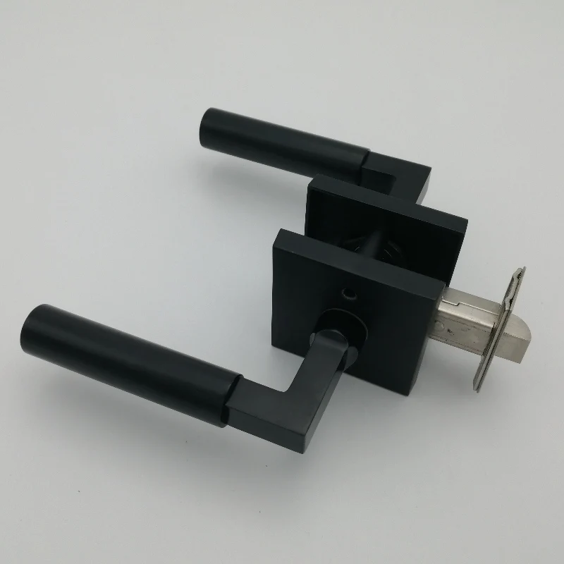 Passage Door Handle Lever in Matte Black, Interior Lever Push Button Lock Zinc Alloy Modern for Hall and Closet , Square Rose