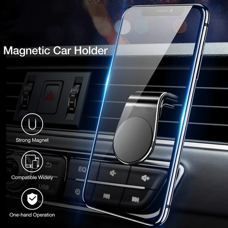 
Strong Magnetic L Shape Phone Holder Stand Car Air Vent Mount Clip Cellphone Holder 