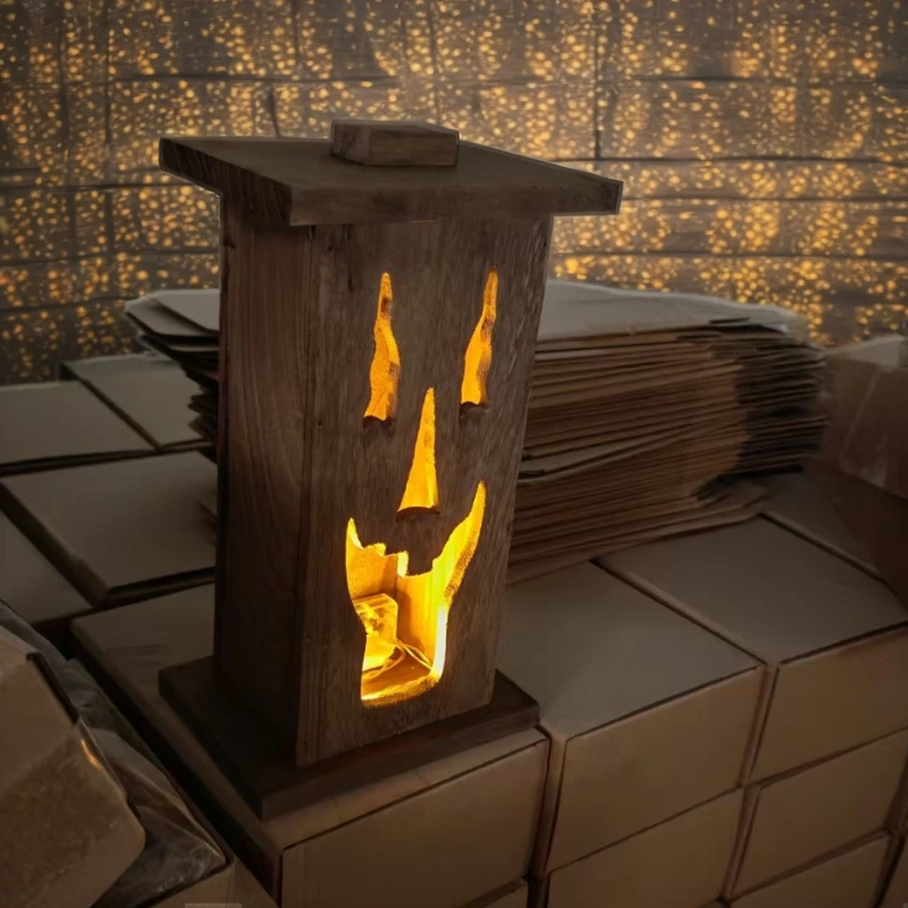 Hot Selling Halloween Wood Craft Lantern Hanging Fancy Design Handcraft Halloween Candle Wooden Box for Easter Party Decorative