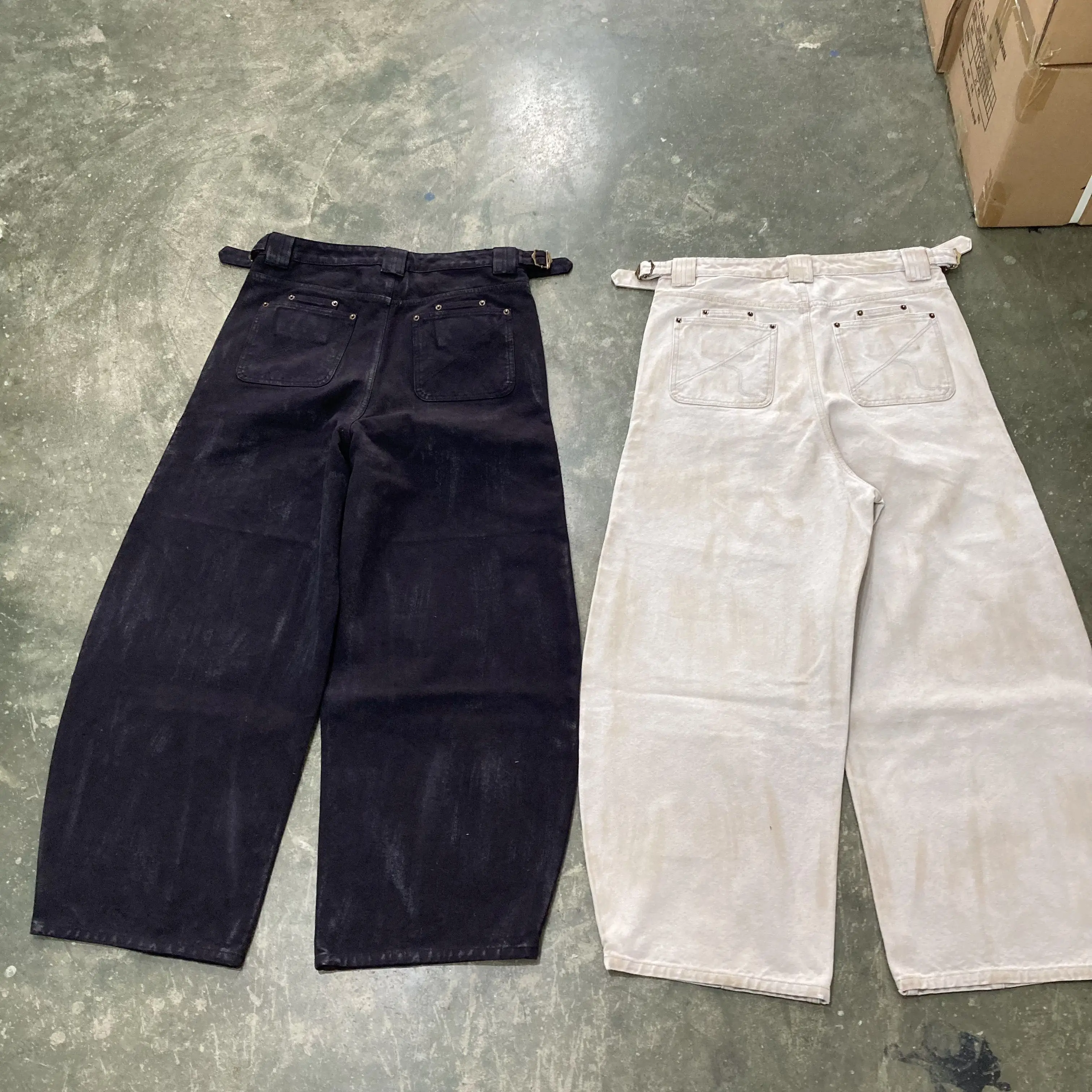 Custom man Japanese style selvedge denim jeans vintage wash loose straight leg baggy patchwork denim jeans pant for men