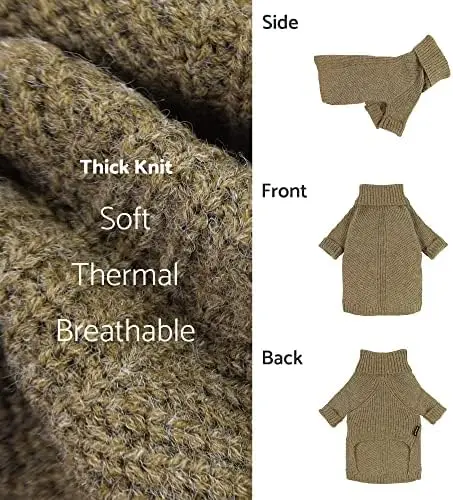 Fitwarm Medium Dog Sweater Thermal Knitted Cat Sweatsuit Winter Coat Pet Clothes Turtleneck Puppy Jacket Sage Green Cotton Doggy