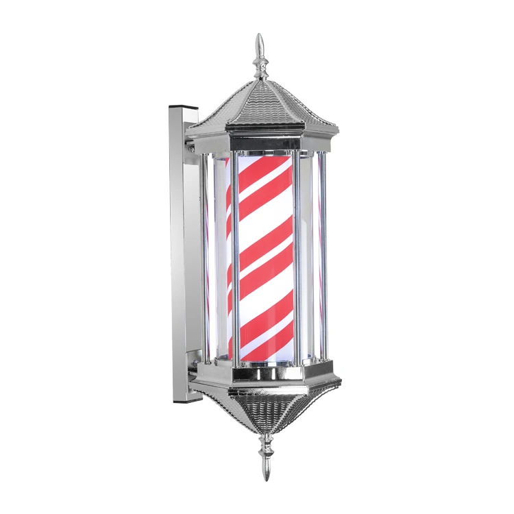 Waterproof Outdoor Retro Barbershop Pole Illuminating Rotating Wall-Mounted Lamp