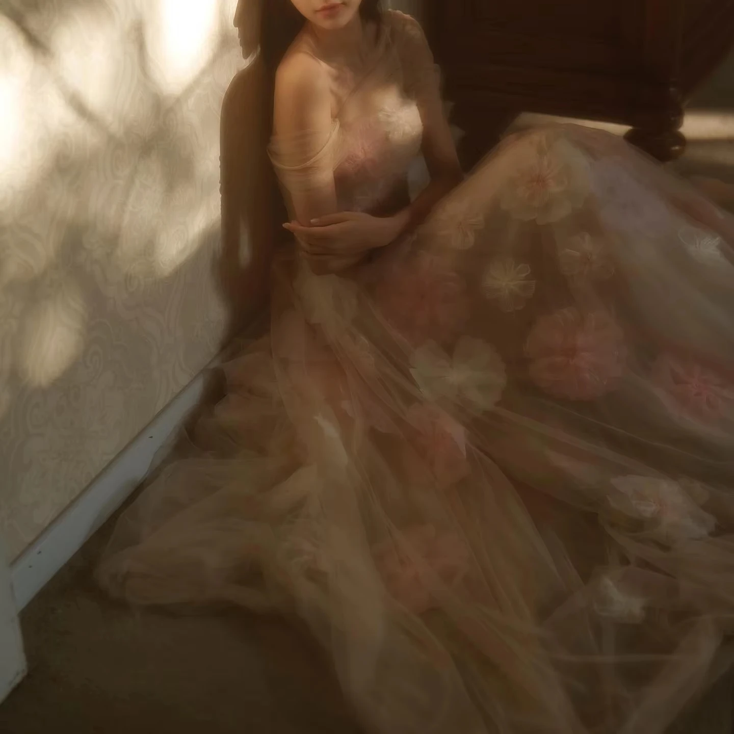 Elegant Off Shoulder Pink 3D Flowers Champagne Evening Dress With Straps Arabic Long Women Wedding Party Gowns Lsz321