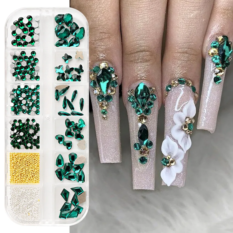 China Supplies Flatback Glass Stone Crystal AB Nail Charms  Steel Ball Jewelry Multi Shape Beads Gems Rhinestone For Nail Salon