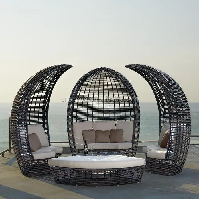 Роскошная уличная мебель из ротанга, садовая плетеная кушетка, шезлонг, диван-кровать