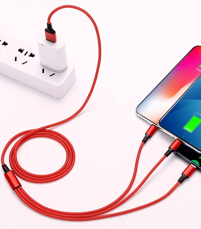 2021 Wholesale Durable Data 3 in 1 Fast USB Charging Cable Universal Multi Function Cell Phone/Type-C/Android Charger Cord