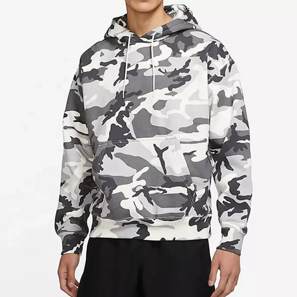 Wholesale Men Casual Fleece Hooded Cotton Polyester Blend Leisure Camo Sweatshirt Hip Hop Drawstring Camouflage Hoodies