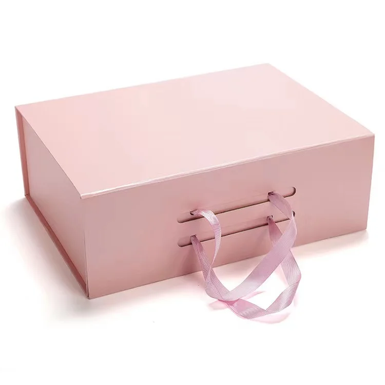 Custom Wedding Folding White Gift Box with Ribbon Big Magnetic Cardboard Box Logo Gold Foil for Apparel Skincare Shoes Packaging