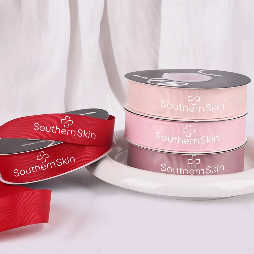 Customized Luxury 3D Relief Embossed Printed Soft Grosgrain Ribbon WIth Logo