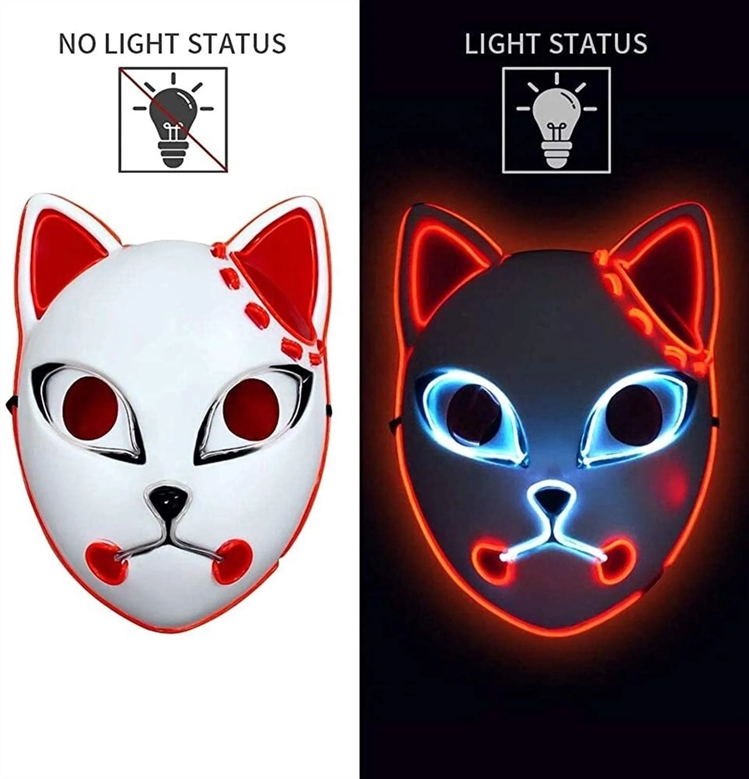 Demon LED Mask Costume Props Japanese Anime Plastic Fox Face Cosplay Glowing Masks for Adult Masquerade Party