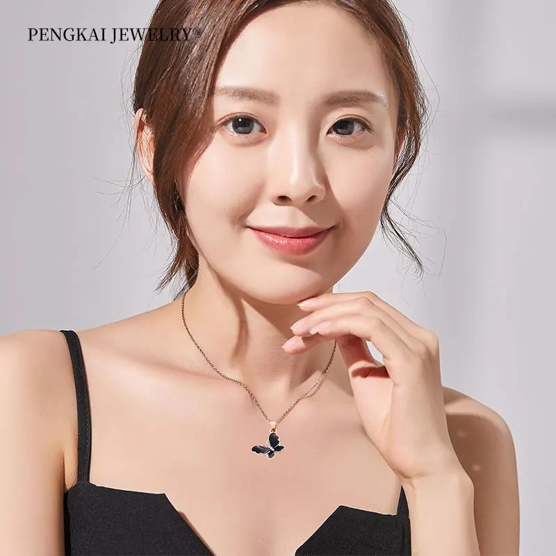 High Quality Luxury Butterfly Necklace New Design Gold Plated Stainless Steel Chains Crystal Pendant Fashion Jewelry Necklace