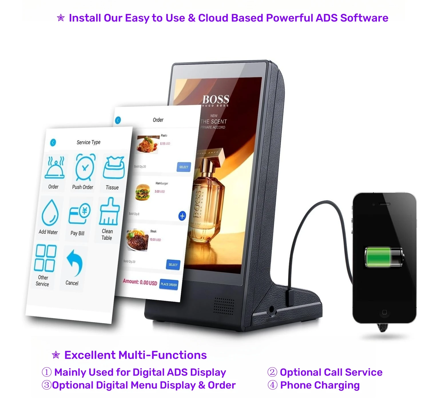 New Android 11 Order Call System Innovative Design RK 3566 Wifi Touch Screen Digital Menu Media Display Digital Signage