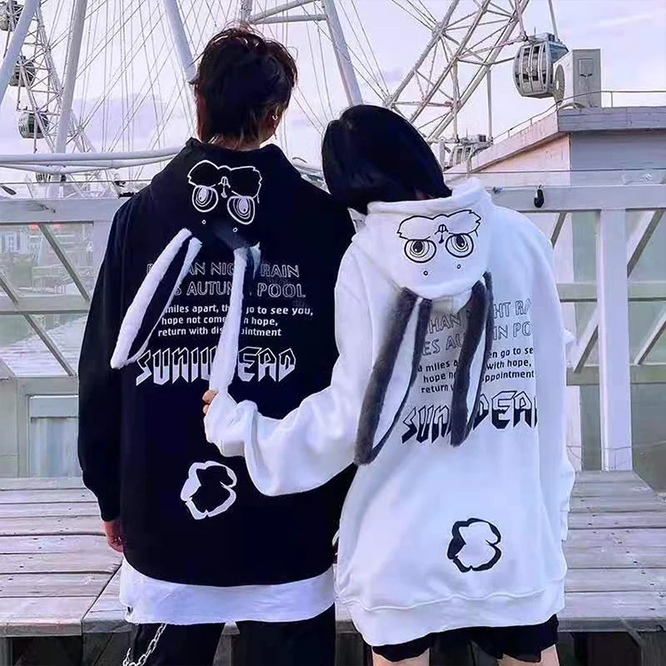 
High Quality Cute Rabbit Couple Sweater Anime Hoodies Unisex Pullover Oversized Hoodie Custom Logo 