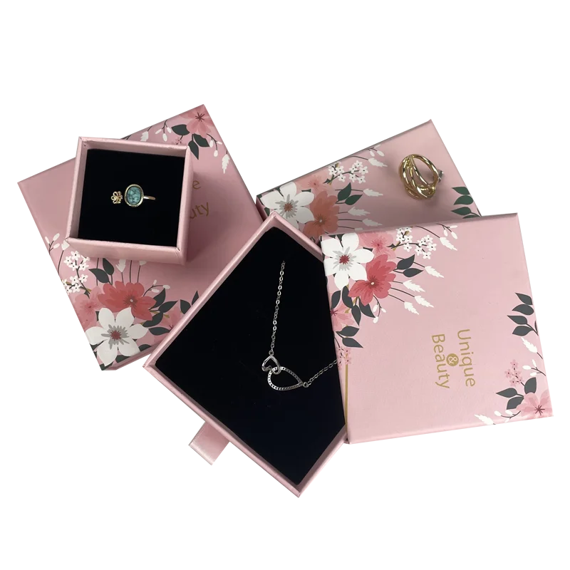 Personalized Custom Logo Cardboard Jewelry Gift Bag Paper Necklace Jewelry Box Ring Box With Lid Drawing Jewelry Packaging  Box