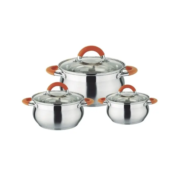 6 pcs stainless steel silicone handle casserole pot set non stick food warmer casserole cooking set non-stick cookware set