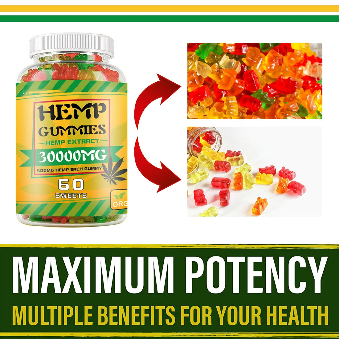 Premium Potency Natural Hemp Product Hemp Gummies Advanced Extra Strength Great for Stress & Energy
