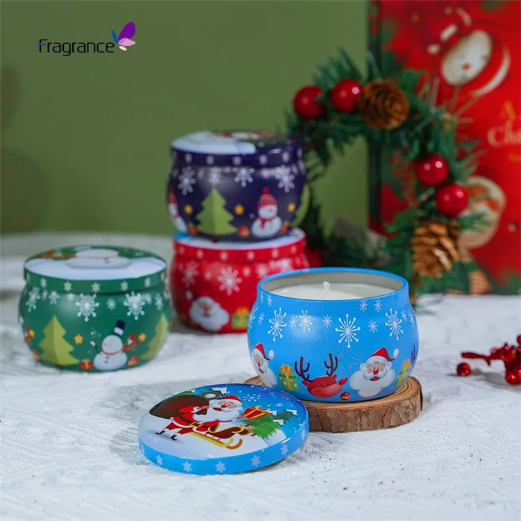 Suppliers bulk order wholesale gift set holiday home decor tin scented christmas candle luxury soy wax candles in aluminum jar