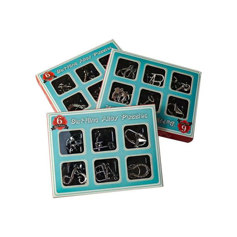 C01002 6pcs alloy keychain puzzles brain toys Set of 6 mini cast puzzles brain games kids toys metal brain teaser