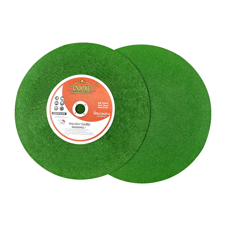 14inch flat shape abrasive tool fiberglass resin bond durable inoxable cutting disc cut off wheel for grinder green and black