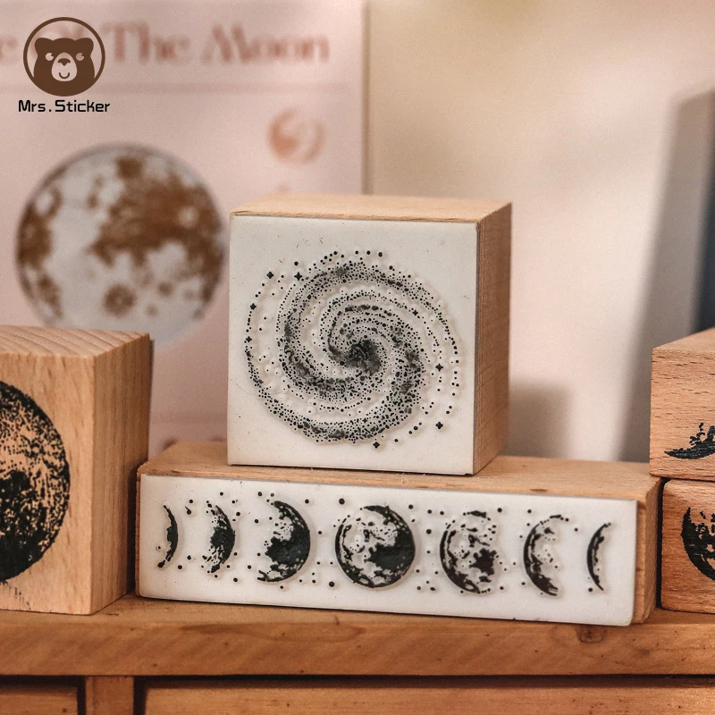 7pcs/box Ephemera Retro Plant Wooden Rubber Stamp Vintage Universe Wood Stamper DIY Planner Decorative Scrapbooking,Journaling