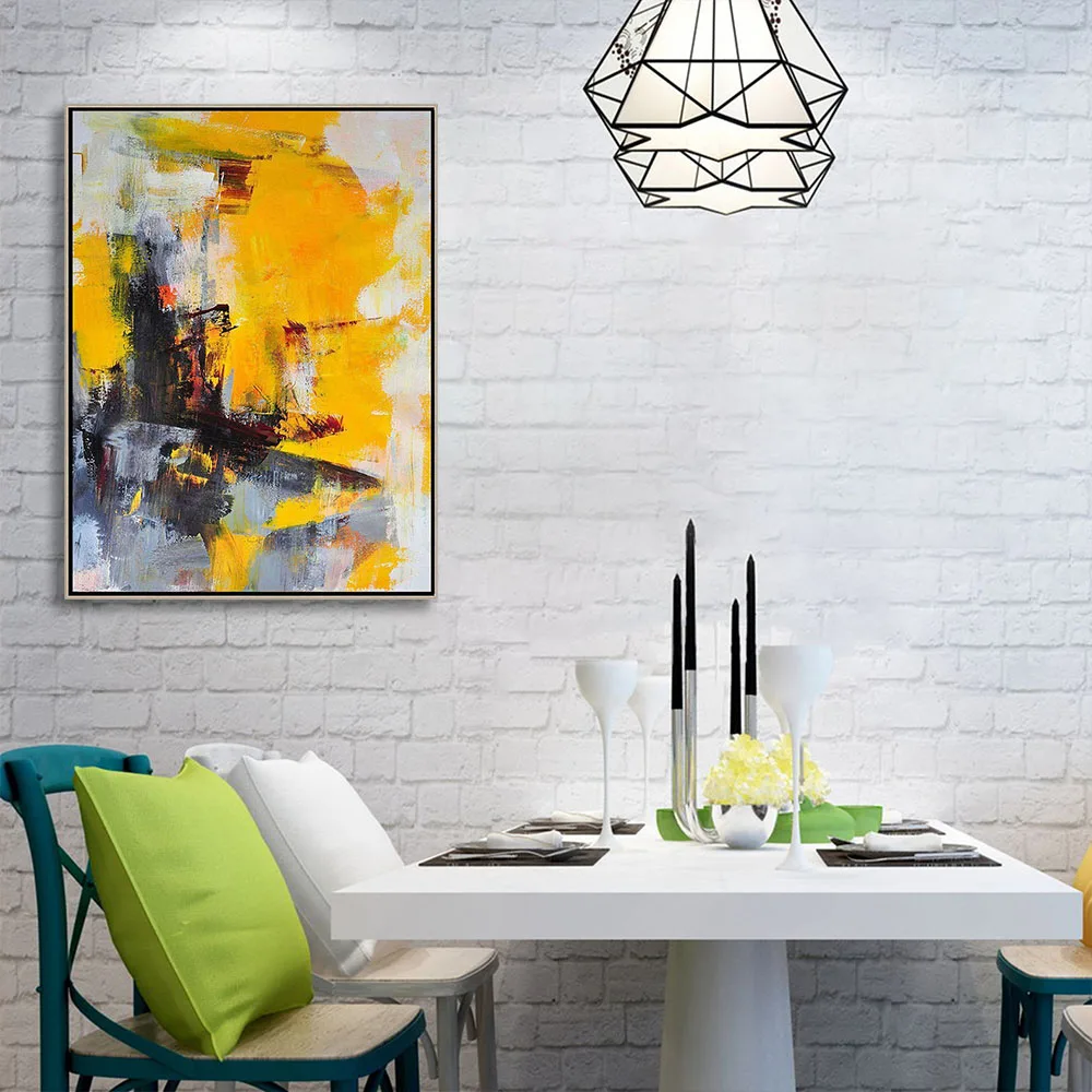 Christmas Gift  Hand painted  Yellow And Black Abstract  Painting  For Living Room  Office Hotel Decor