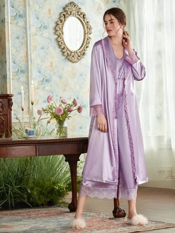 long sleeve satin robe custom design long silk nightgown robe