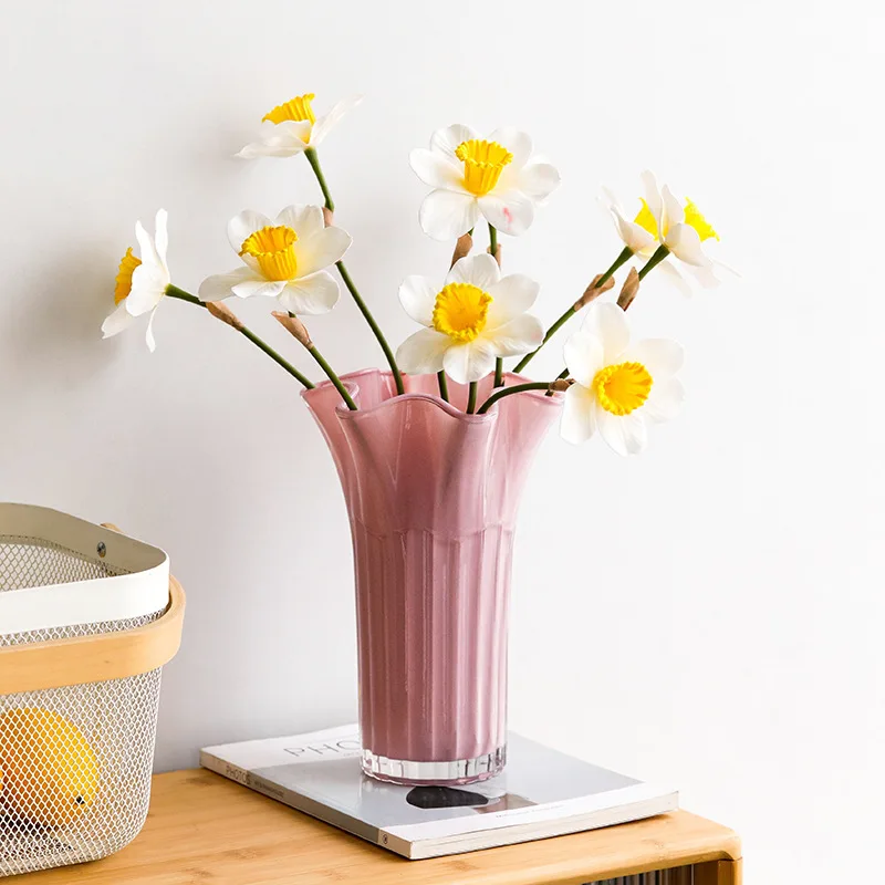 Handmade Modern Glassware for Home Decor Wedding Living Room-New Wide Mouth Vase Transparent Glaze for Floor or Wall Use