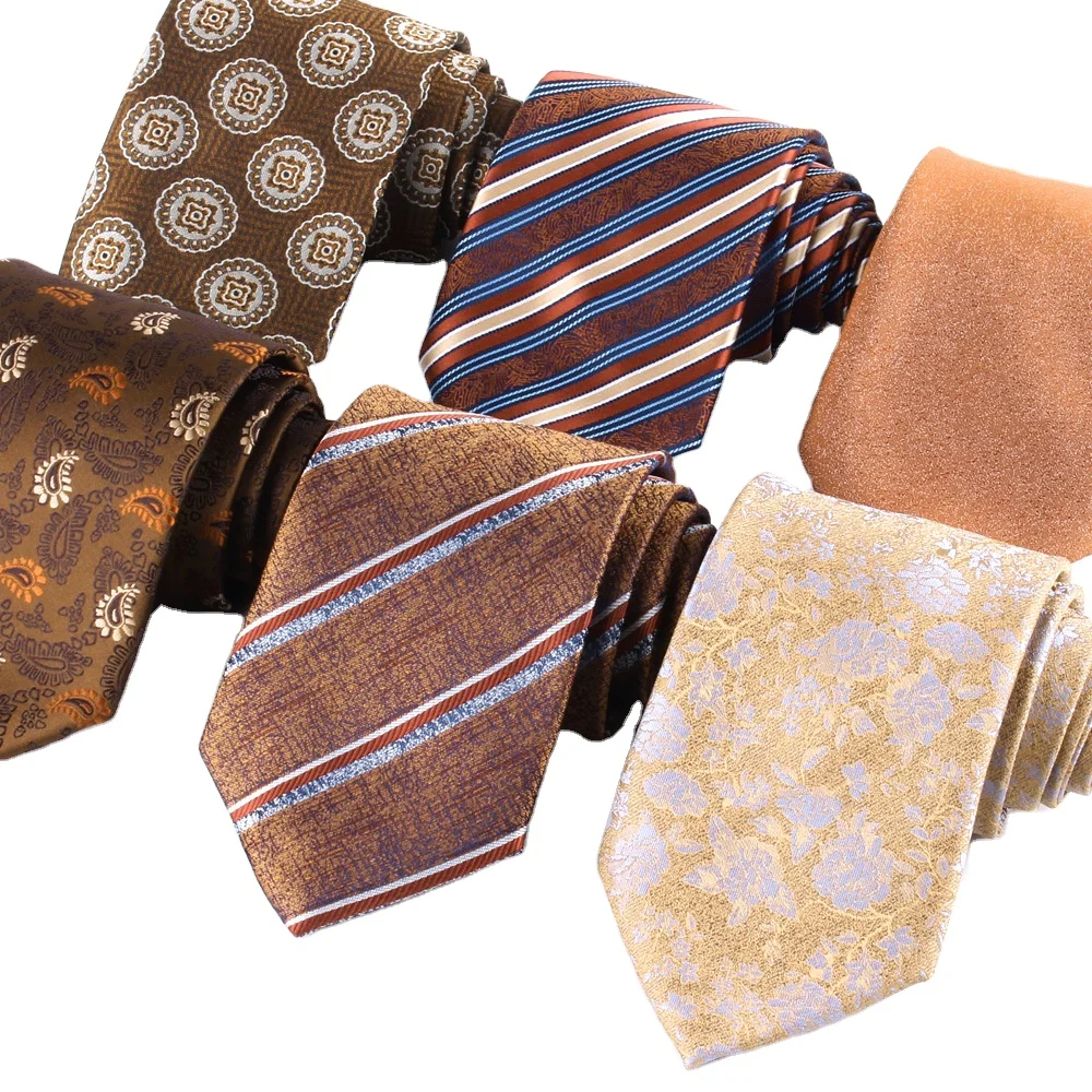 Мужские свадебные галстуки винтажные жаккардовые Полиэстеровые коричневые для мужчин 8 см классические полосатые шелковые деловые костюмы