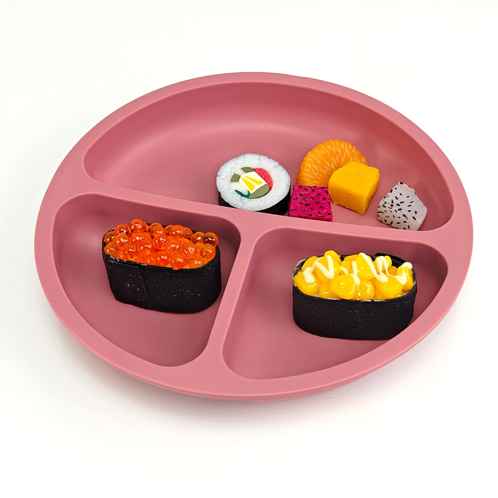 Baby safe feeding 3 grids Unbreakable Plate Silicone Detachable Toddler Meal Tray cute Shape Kids plate with Suction