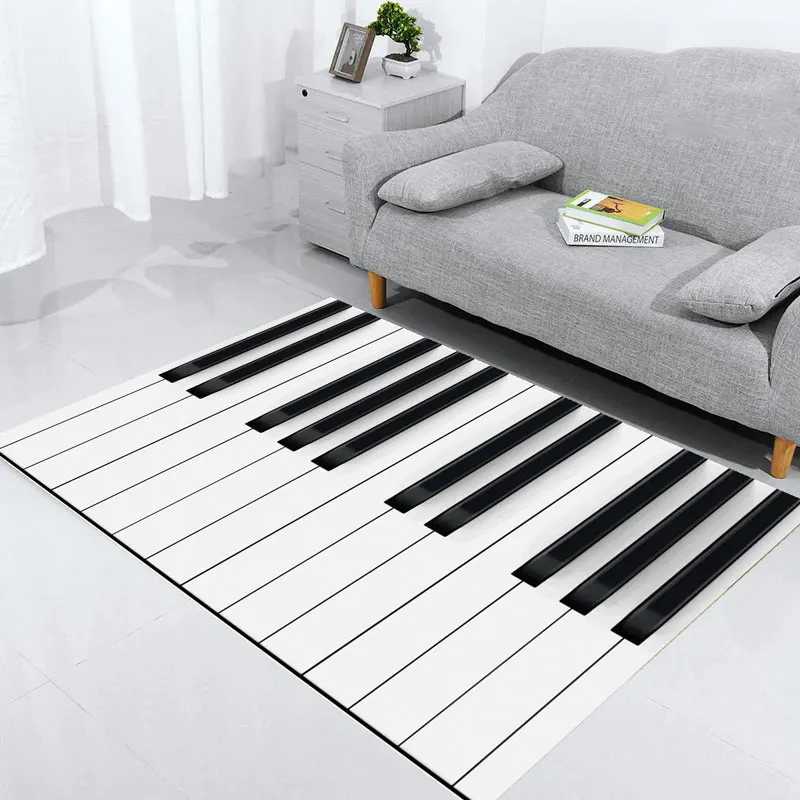 Piano Area Rug Music Print Rugs Indoor Non-Slip Baby Kids Floor Carpet Durable Piano Mat