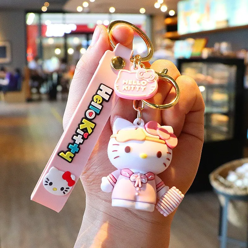 Cute cartoon Hello kitty cat keychain 3d Pvc kawaii Character Keyring Anime Key Chains Ring