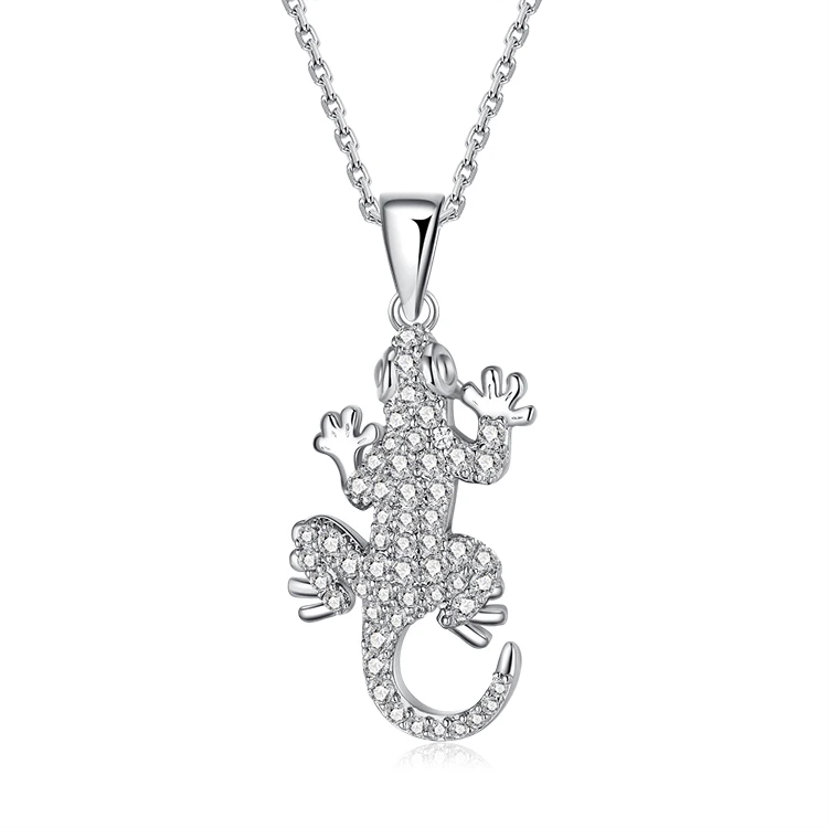 BAROLI China Factory Personalized Jewelry 925 Silver Gold Plated CZ Micro Pave Gecko Pendant Necklace Collarbone Chain For Women