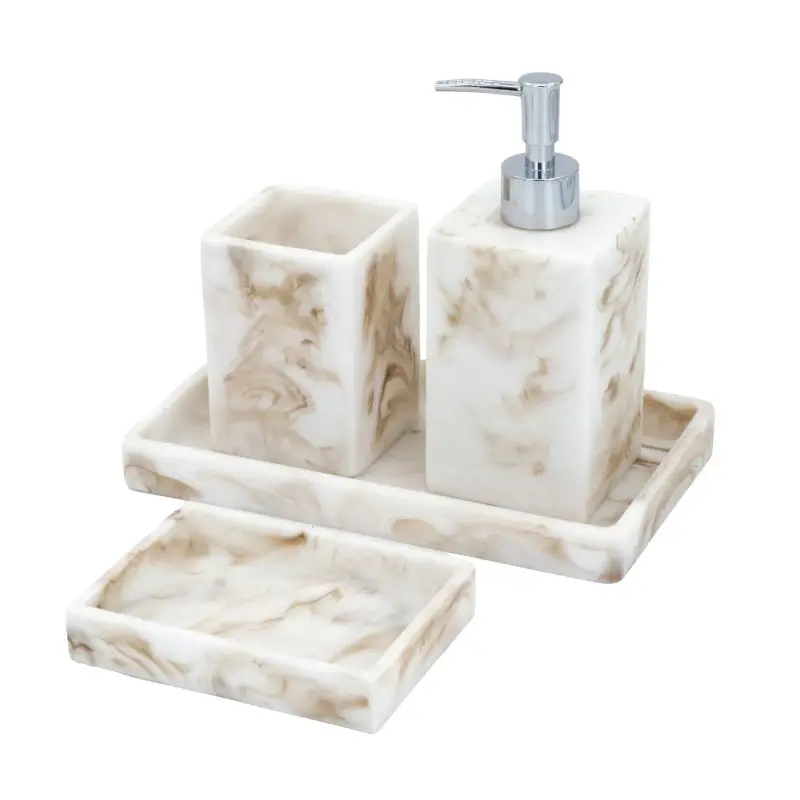 Highly Luxury 9 Pieces Marble Effect Resin Washroom Bathroom Decor sets