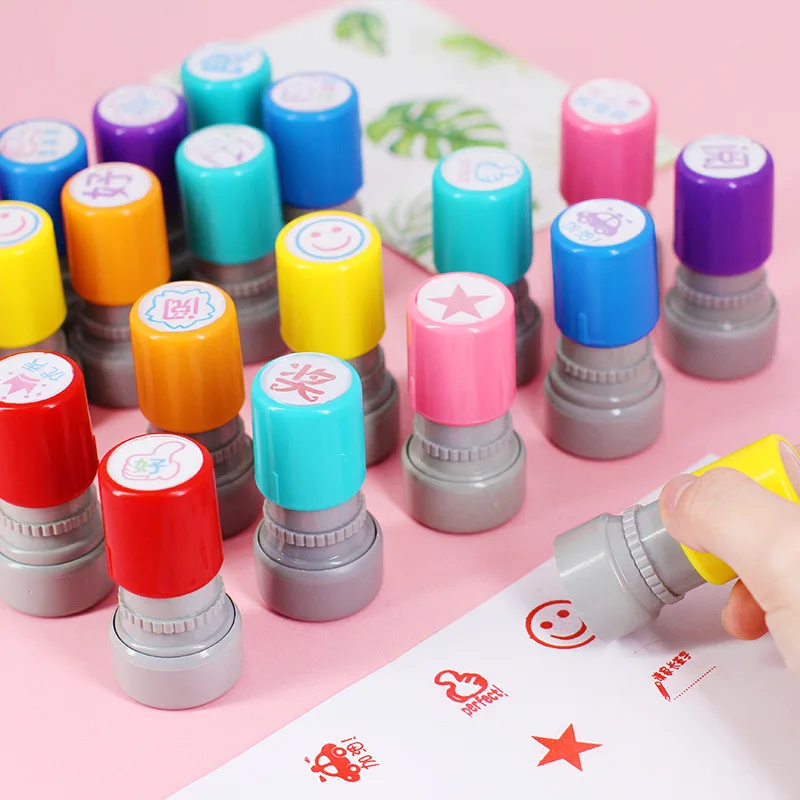 Factory Direct Price Stationery Office Gifts Round Stamper OEM Self Plastic Inking Stamps Cartoon Stamp with Custom  Logo