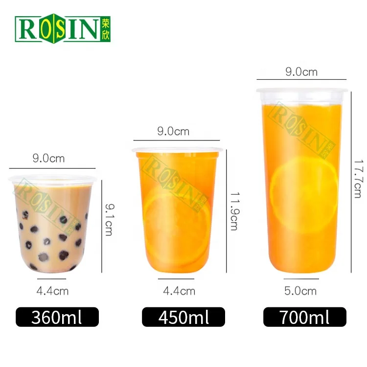 Wholesale PP Cups juice cup 16oz 24 oz printed logo disposable plastic with dome lid boba bubble tea cup