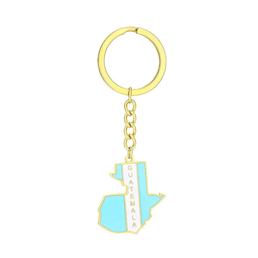 Stainless Steel Guatemala Map Flag Keychain for Women Girls Jewelry Guatemalan