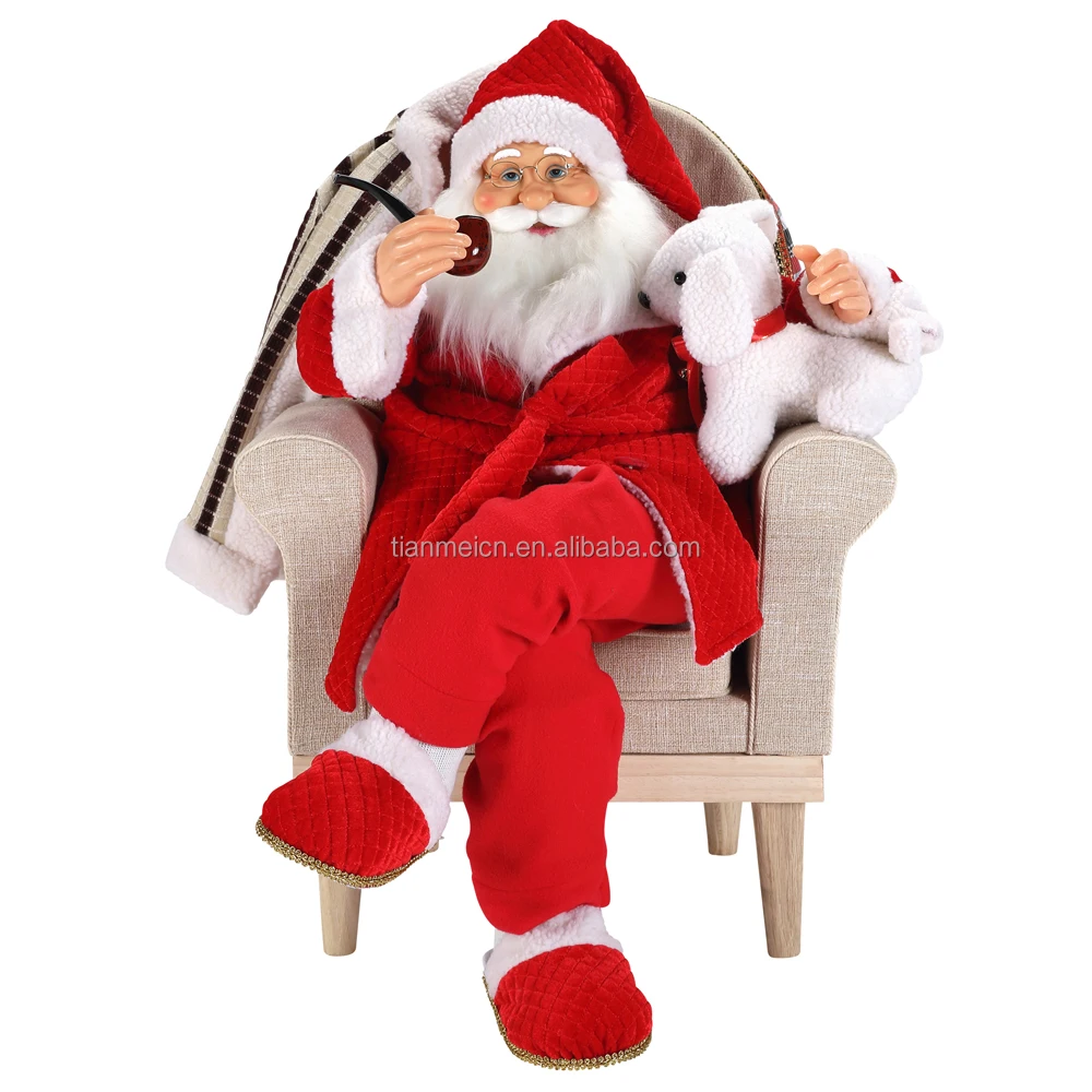 80cm Christmas Animated Sofa Santa Claus with Lighting Musical Ornament Decoration Traditional Holiday Figurine Collection home