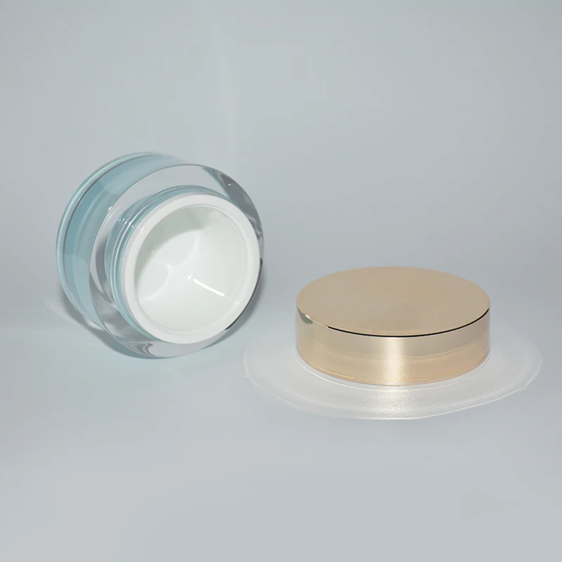 15ML 30ML 50ML 100ML 120ML Pale blue glass jar with GOLD UV plastic lid cosmetic glass jar
