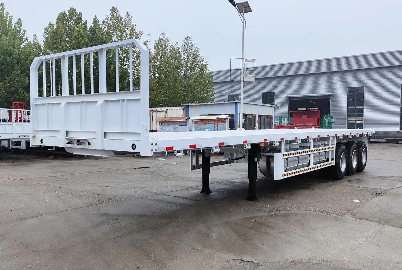 China Factory Lowest price New 3/4 Axle Flatbed Container Heavy Duty Cargo Transport with Front Wall and Lock Semi Trailer