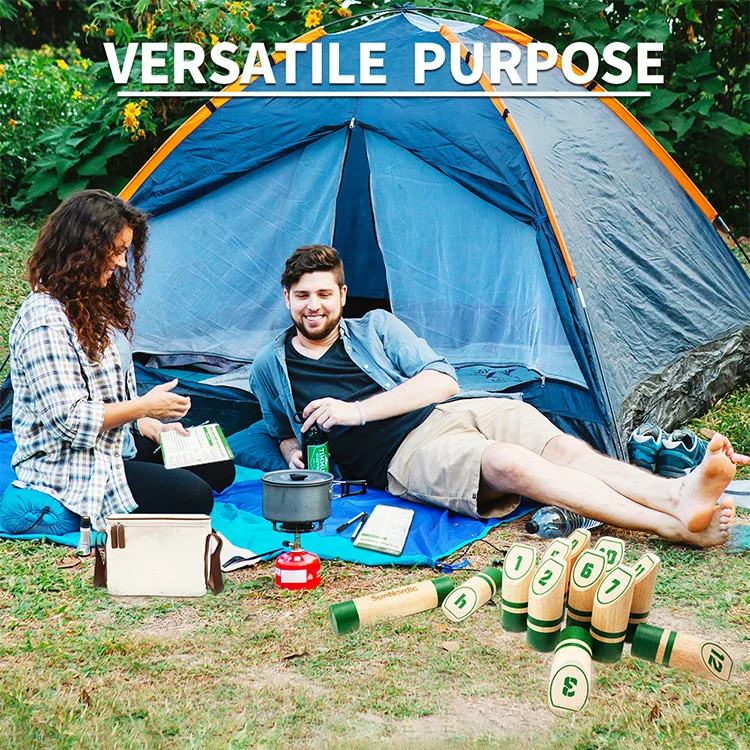 YumuQ Wooden 12 Number Pins Throwing Dowel Block Tossing Game Wood Scatter With Carry Bag